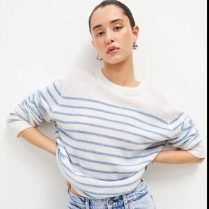 Reformation cashmere boyfriend sweater cream with light blue stripe XS